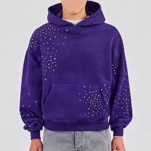 Sudadera con Capucha Exclusiva para Hombre, Talla Grande, Color Morado, con Bolsillos con Tachuelas, Estilo Urbano, Fabricación Personalizada OEM ODM - Product Image 1