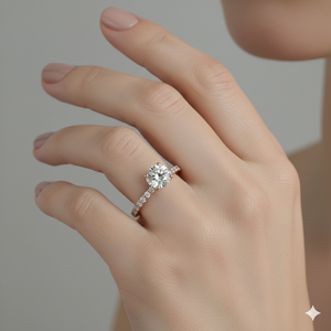 Bague de fiançailles en diamant de laboratoire, or 14 carats plaqué or rose, halo caché, bande pavée, fabricant de bijoux sur mesure OEM ODM - Product Image 4