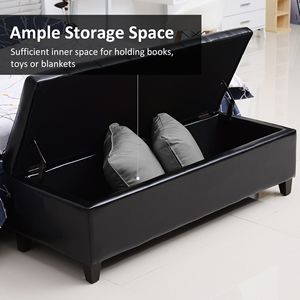 Pouf Contenitore Rettangolare Trapuntato in Ecopelle Nera da 130 cm per Soggiorno, Ingresso o Camera da Letto - Product Image 4