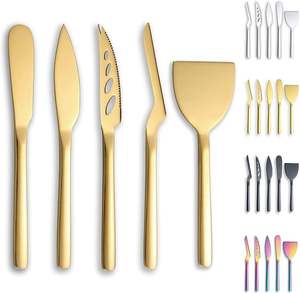 Juego de cuchillos para queso y postre de latón con diseño de bucle, con hojas de acero para servir con estilo en tablas de charcutería, juego de cubiertos modernos para queso. - Product Image 6
