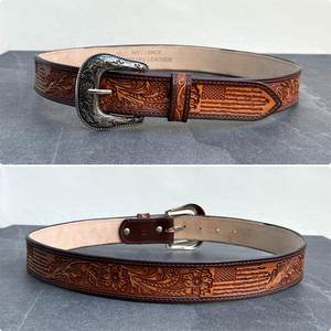 Ceinture pour homme en cuir de vachette de haute qualité, boucle carrée en cuivre, double couture, tressée, 35 mm, texture fine, usage quotidien décontracté - Product Image 3