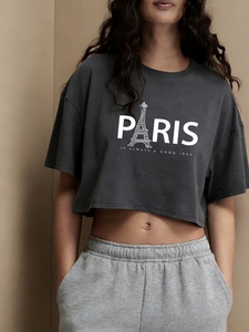T-shirt court à imprimé lettres PARIS, style Hot Girl, ample, crop top, manches courtes, décontracté et facile à assortir - Product Image 3