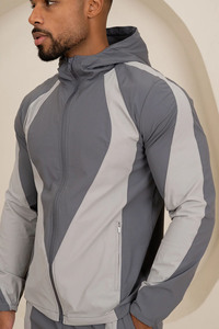 Veste de survêtement à capuche pour homme, unie, manches longues, fermeture à cordon, séchage rapide, légère, respirante, coupe classique, gris - Product Image 5
