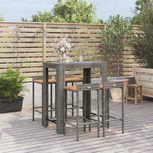 Ensemble de bar de jardin en bois d'acacia massif avec rotin PE gris et acier thermolaqué, mobilier d'extérieur durable - Product Image 1
