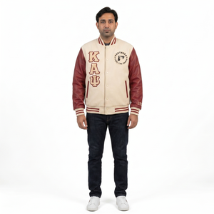 Blouson universitaire en laine méltone pour homme, personnalisé, avec manches en cuir pleine fleur, vêtement d'extérieur de luxe style streetwear, vierge, vente en gros - Product Image 1