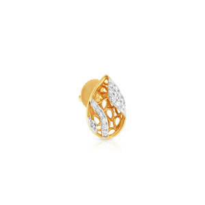 Boucles d'oreilles clous en diamant à motif feuille dorée - Product Image 3