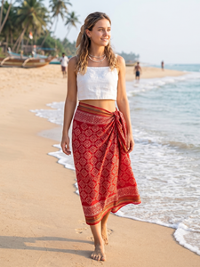 Hand Block Print With Zari Border Sarong Indian <b>Boho</b> Wrap <b>Skirt</b> Wholesale Resort Wear Sarong Cotton Pareo Wrap Supplier - Product Image 6