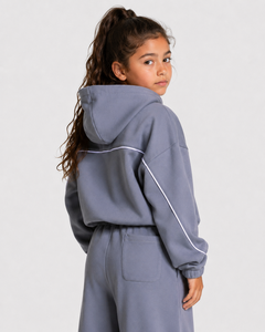 Conjunto Deportivo Personalizado Azul Oscuro para Niñas, Sudadera con Capucha y Pantalones Deportivos de Felpa para Niñas, Conjunto Deportivo Informal para Niñas - Product Image 6