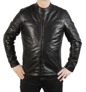 Veste en cuir de vache noire pour homme, 100% de haute qualité, confortable, respirante, chaude pour l'hiver, à manches longues, col montant, streetwear - Product Image 1
