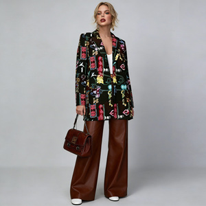 Vente flash sur le blazer pour femme Temu, imprimé pop art accrocheur, coupe ample décontractée, manches longues, cardigan ouvert sur le devant, pour toutes les saisons. - Product Image 1