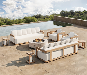 Morden New Design Outdoor Sofa Set Garden Furniture Waterproof Fabric Solid Wooden Teak Garden <b>Bench</b> Sofa Couch - Product Image 4