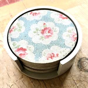 Sous-verres floraux en béton faits à la main avec support - Product Image 5