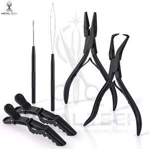 Hair Extension Installation <b>Tool</b> Kit With Storage Pouch Loop Needle, Pulling Hook,Pliers & Sectioning Clips For Professional Use - Product Image 2