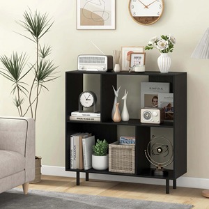 Minimalist Wooden Bookcase Three-Layer Storage <b>Shelf</b> Standing Type For Living Room Durable Lacquered Finish Rectangle Shape - Product Image 5