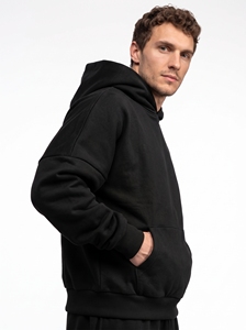 Sweat-shirt à capuche noir surdimensionné pour homme, manches régulières, couleur unie, en molleton, coupe décontractée - Product Image 4