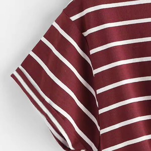 Women's Striped Crop <b>Top</b> O-Neck <b>Cap</b> <b>Sleeve</b> Loose Fit Knitted Casual Spring Summer Bow Detail - Product Image 4