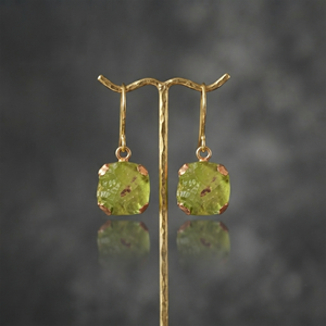 Raw Quartz <b>Dangle</b> Wire <b>Earrings</b> <b>Gold</b> Plated Prong Set Gemstone Jewelry Minimalist Women's - Product Image 1