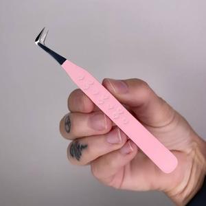 Vired Impex Precision Durable Stainless Steel Eyebrow Tweezers Pink Curved Tip <b>Smooth</b> Surface Makeup <b>Tool</b> - Product Image 3
