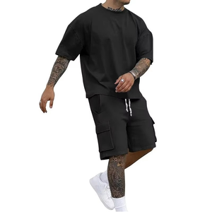 Plus Size Men T Shirt and Shorts <b>Set</b> Summer Two Piece Outfit Short Sleeve Cotton Breathable Clothing OEM Manufacturer - Product Image 3