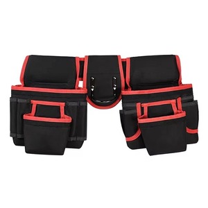 Black <b>Red</b> Tool <b>Belt</b> Waist Pouch Bag with Multiple Pockets Adjustable Strap for Electrician Carpenter Work Organizer - Product Image 1