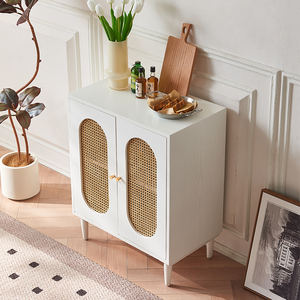 <span class=keywords><strong>Buffet</strong></span> de rangement moderne en rotin <span class=keywords><strong>blanc</strong></span>, style bohème, avec 2 portes cintrées tressées <span class=keywords><strong>et</strong></span> pieds en <span class=keywords><strong>bois</strong></span> massif, pour entrée <span class=keywords><strong>et</strong></span> salon - Product Image 3