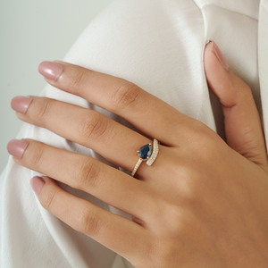 Trending 100% Authentic Blue Sapphire & Diamond <b>Statement</b> <b>Ring</b> For Women Wedding Jewelry Wholesale Custom 14K Yellow Gold - Product Image 2