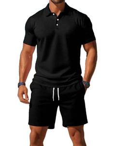 Conjunto de dos piezas de verano informal de alta calidad, moderno, de manga corta y pantalones cortos, cómodo y transpirable, de tela de malla. - Product Image 1