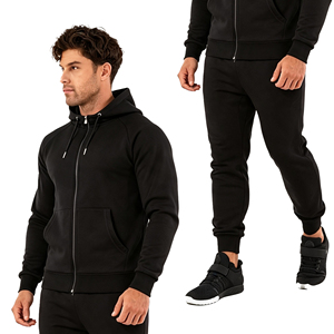 Modern Minimalist Plain Heavyweight Sweat Set <b>Men</b> Deep Front <b>Pouch</b> Pocket Elastic Ankle Cuffs Two Pieces Box - Product Image 6