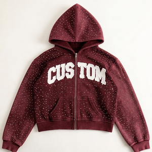 Sweat-shirt à capuche personnalisé bordeaux unisexe pour l'hiver, imprimé numériquement, perlé, teint uni - Product Image 4