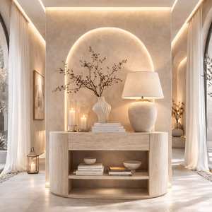 <b>Marble</b> Solid Surface Water Resistant Modern <b>Console</b> <b>Table</b> with Polished Finish and Square Edge for Interior Use - Product Image 2