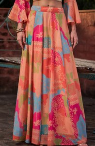 Digital Printed Georgette Lehenga Choli Set Women Festive Crop <b>Top</b> and Maxi Skirt Ethnic Party Outfit - Product Image 2