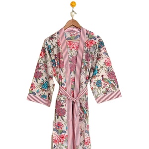 Bata Kimono con Estampado de Dibujos Animados para Mujer, Suave y Transpirable, de Algodón Tejido, Camisón de Verano Hecho a Mano, ODM, Cuello en V, Cintura Elástica - Product Image 1