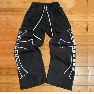 Pantalones de chándal para correr de pierna ancha y pesada con logotipo impreso de gran tamaño personalizado para hombre, pantalones de chándal con lavado ácido de piedra para pantalones de hombre - Product Image 5