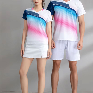 ชุดเสื้อแบดมินตันแบบยูนิเซ็กซ์สั่งทำพิเศษ สีไล่ระดับแบบซับลิเมชั่น คอวี แขนสั้น ระบายเหงื่อได้ดี ชุดเทนนิสสำหรับผู้ใหญ่ - Product Image 1