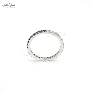 Bague d'éternité en saphir bleu naturel de 1,7 mm à taille ronde avec anneau empilable en or blanc massif 14 carats et diamants, pour mariage et fiançailles - Product Image 3