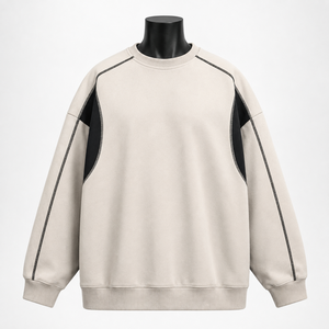 Sweat-shirt à col rond surdimensionné pour homme, avec empiècements contrastés, style streetwear, pull minimaliste, sweat-shirt en coton de style techwear - Product Image 1