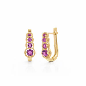 Pendientes Graduados de Plata de Ley 925 con Granate Rodolita, Diseño Cónico Piramidal, Cierre con Baño de Oro de 1 Micrón y Rodio, de Lujo - Product Image 1