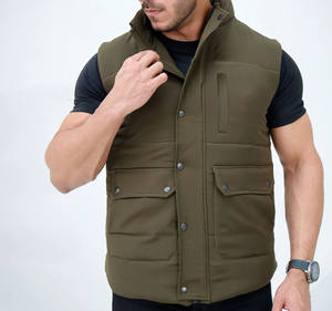 Chaleco acolchado grueso para hombre con logotipo personalizado, cuello alto, bolsillos con cremallera, chaqueta de invierno, chaleco acolchado negro para hombre - Product Image 1