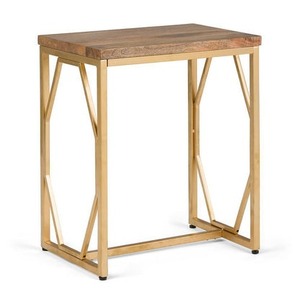 Table basse architecturale moderne avec plateau en bois et structure en métal doré, mobilier contemporain pour salon - Product Image 1