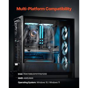 Dissipatore a Liquido AIO Personalizzabile Nero per PC, Ventole PWM da 120mm, Pompa con Interfaccia di Alimentazione PWM a 4 PIN, Raffreddamento CPU ad Acqua, Display LCD da 2.1FT - Product Image 2