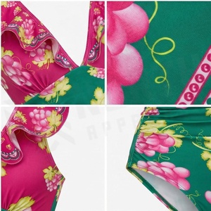 Floral Print Women's 2 Piece Tankini <b>Set</b> With Ruffled Neckline And <b>Skirt</b> Bottoms Stretch Swimwear - Product Image 4