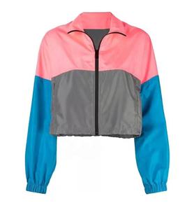 2026 Latest Top Design Breathable Zip Up Nylon Women's Windbreaker <b>Jacket</b> Plus Size Color Block Crop Sports Track <b>Jacket</b> - Product Image 1