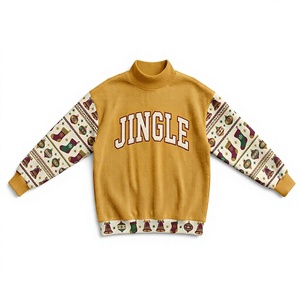 <b>Women</b> Oversized Cream Mock Neck Sweatshirt with <b>Green</b> Christmas Embroidered Letters and Gingerbread - Product Image 5