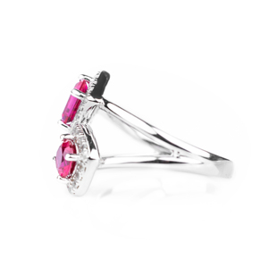 Women's 925 <b>Silver</b> Pink Zircon Halo Cocktail <b>Ring</b> <b>Emerald</b> Cut Round Geometric Gemstone Statement Jewelry - Product Image 5