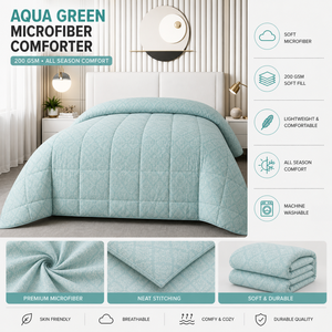 Luxury 200 GSM Aqua Green Microfiber <b>Comforter</b> <b>Set</b> | Soft Lightweight Bedding for Home Hotel Bulk Supply Premium Quality Export - Product Image 5