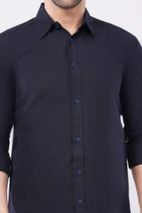 <b>Mens</b> Blue Full Sleeve Polyester <b>Shirt</b> Casual Regular Fit Solid Wrinkle Resistant Breathable Quick Dry <b>Summer</b> Travel <b>Shirt</b> - Product Image 5