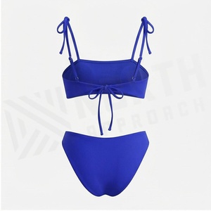 NORTH AMROACH Ensemble de bikini bandeau bleu roi pour femme avec bretelles à cordon et bas de string, maillot de bain extensible de couleur unie - Product Image 2