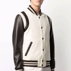 Vestes universitaires vierges en gros, en laine unie avec manches en cuir, idéales pour l'impression et la personnalisation. - Product Image 4