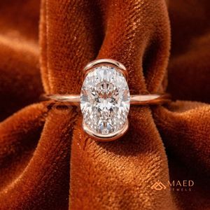 Bague de Fiançailles Ovale en Or Rose avec Moissanite, Bijoux de Mariage en Diamant pour Femme, Cadeau d'Anniversaire, Alliance USA - Product Image 1