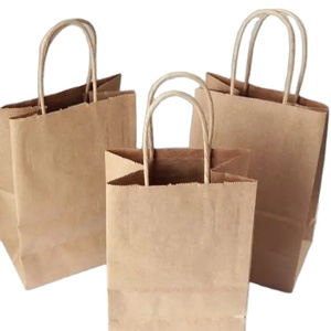 Sac en papier artisanal d'emballage d'aliments à emporter brun blanc recyclé écologique sac en papier kraft brun avec poignée pour boutique de cadeaux et achats - Product Image 2